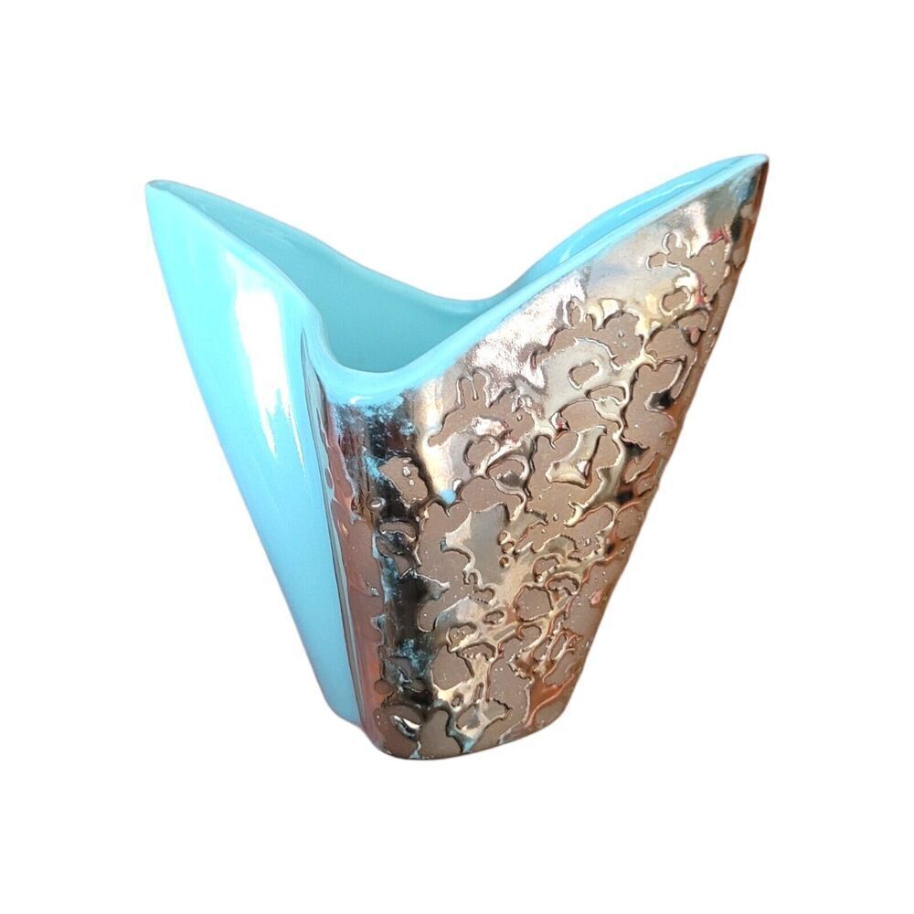 mid century modern Vase turquoise 24k weeping gold Art Deco Hollywood Regency